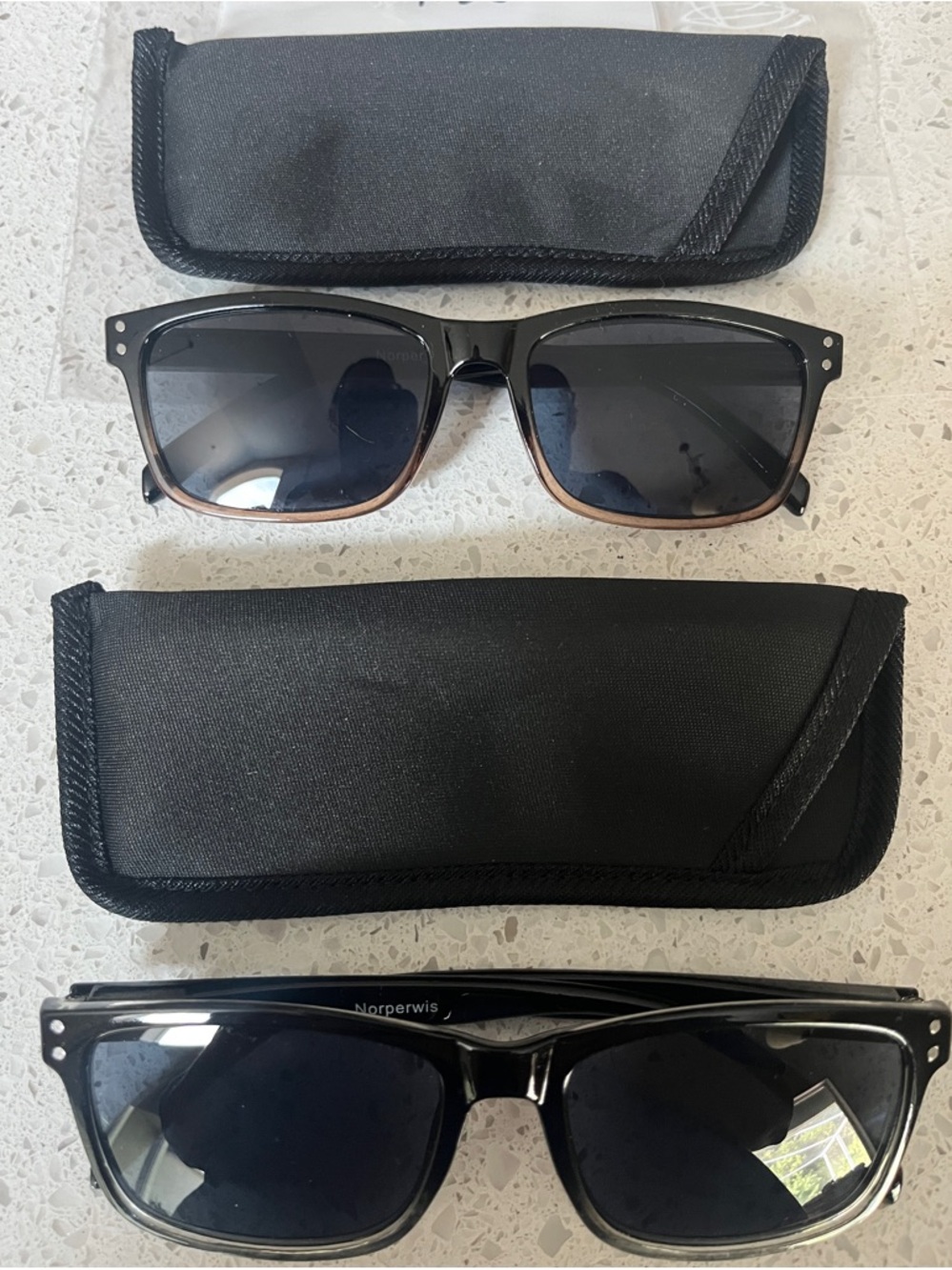 Classic Brown and Black Rectangular Sunglasses with Black Cases